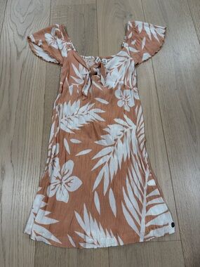 Roxy Orange/Tan & White Tropical Tie-Front Dress Size XS